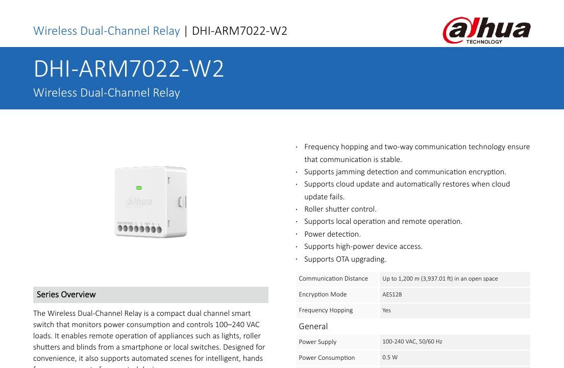 Official Dahua ARM7022-W2 wireless dual-channel relay product material