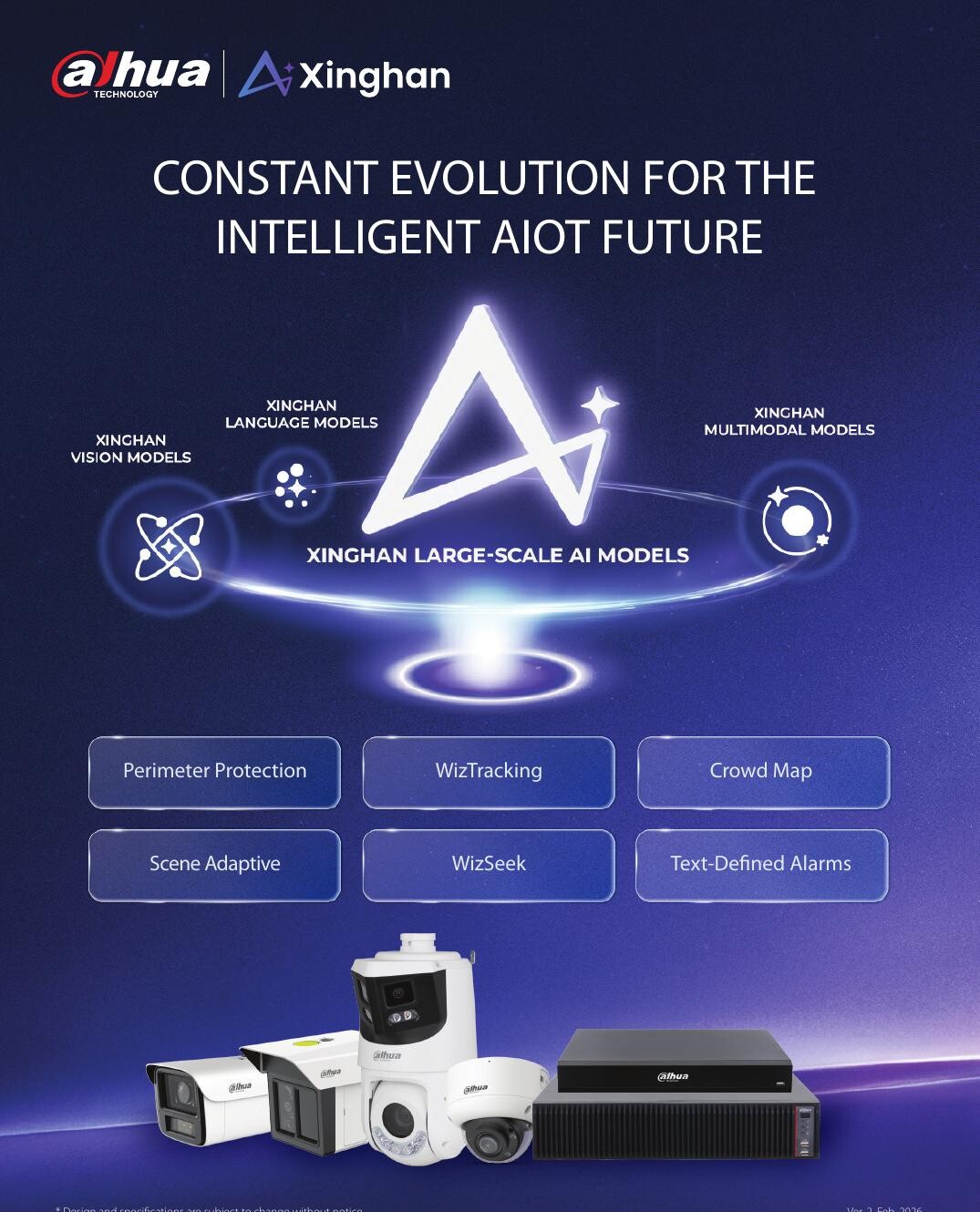 Official 2026 Dahua Xinghan marketing material listing WizSeek and compatible AI video capabilities